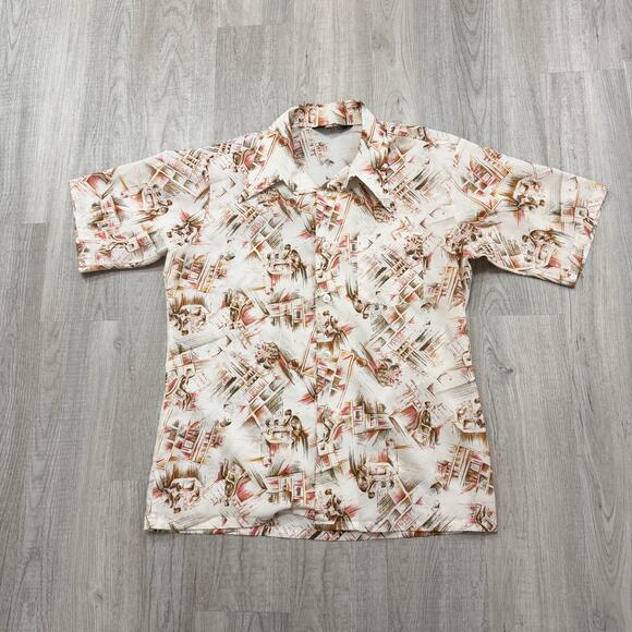 Vintage Studio One Campus Short Sleeve Button Shirt Size Large Rockabilly 70s